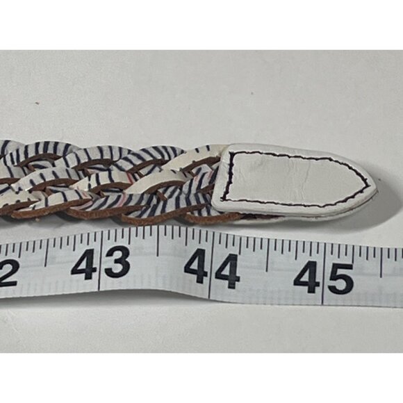 Fossil Belt Womens Braided Leather Gold Tone Buckle White Blue Navy Work Casual - Picture 7 of 8